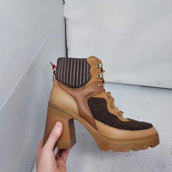 SOREL BROWN BREX WATERPROOF SHEARLING HEEL COZY LACE UP BOOT - Picture 2 of 10